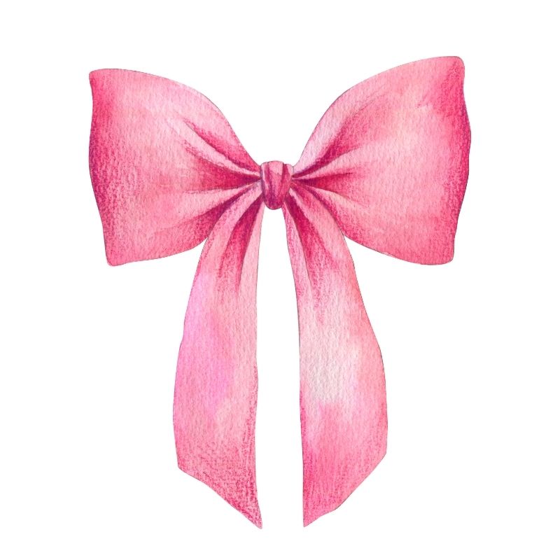 Watercolor illustration of a pink bow on a white background