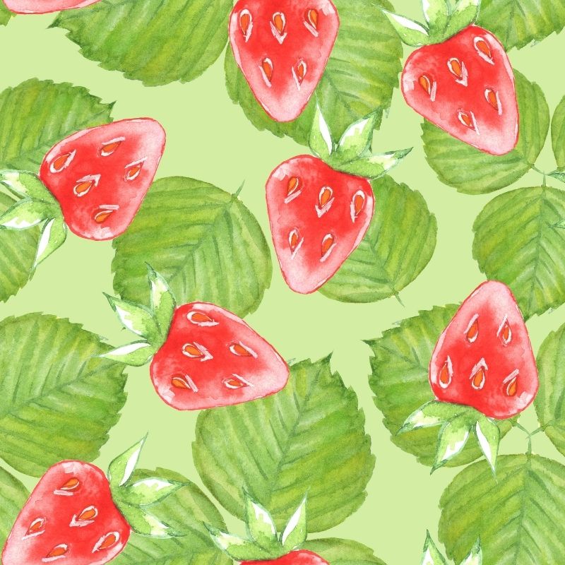 Watercolor seamless pattern featuring coquette strawberries